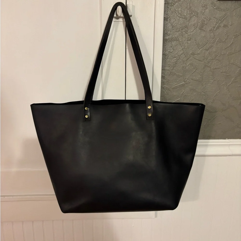 Portland Leather Black Tote Bag - Picture 1 of 10